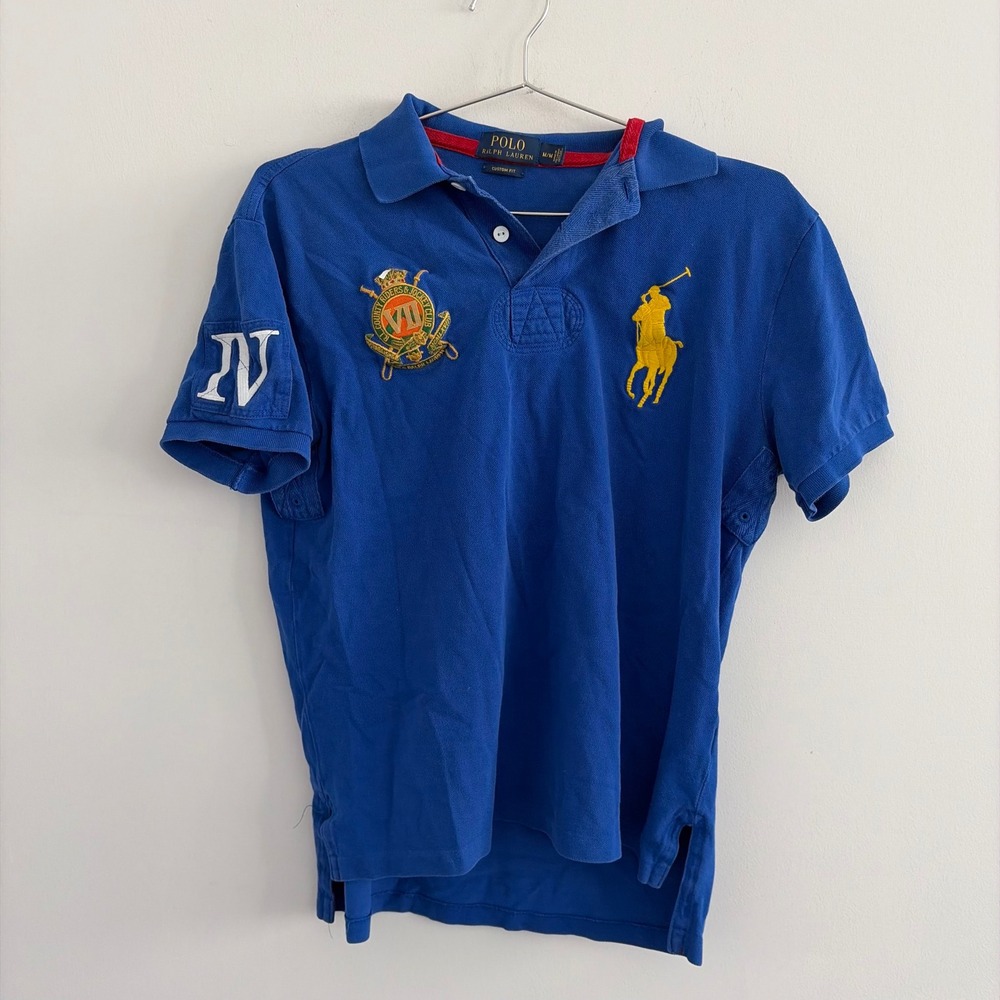 Polo Ralph Lauren Mens Blue Big Pony Custom Fit Polo Shirt Medium